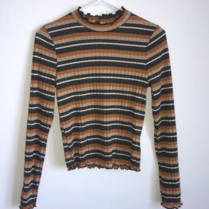 NWOT Shimmer stripe mock neck lettuce hem top